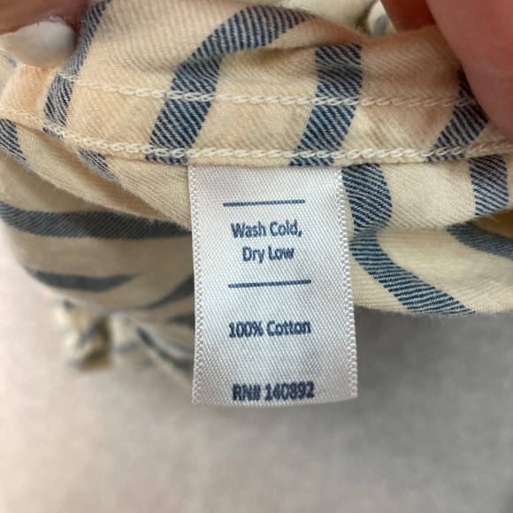 Marine Layer M Striped Button Up Shirt Long Sleeve Cream Blue Cotton Men's - Picture 4 of 6